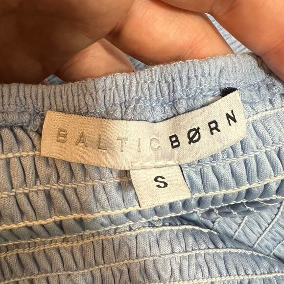 Baltic Born Alana Smocked Midi Dress Blue Off The Shoulder Puff Sz S - Picture 5 of 5